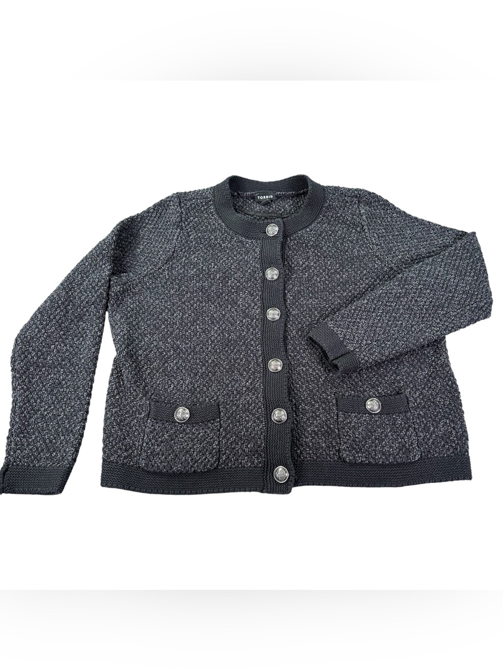 Torrid Skull Button Cardigan Size 0 Black Marled Knit Goth Dark Academia Fall